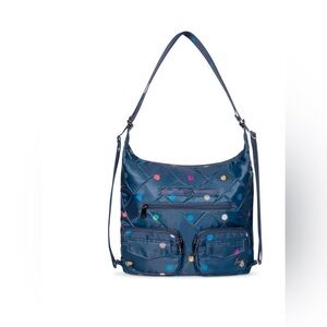 Lug Zipliner 2 Convertible Hobo Bag Polka Dot Navy Blue